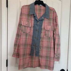 White Birch Pink and Blue Plaid Jean Shacket. New without tags.